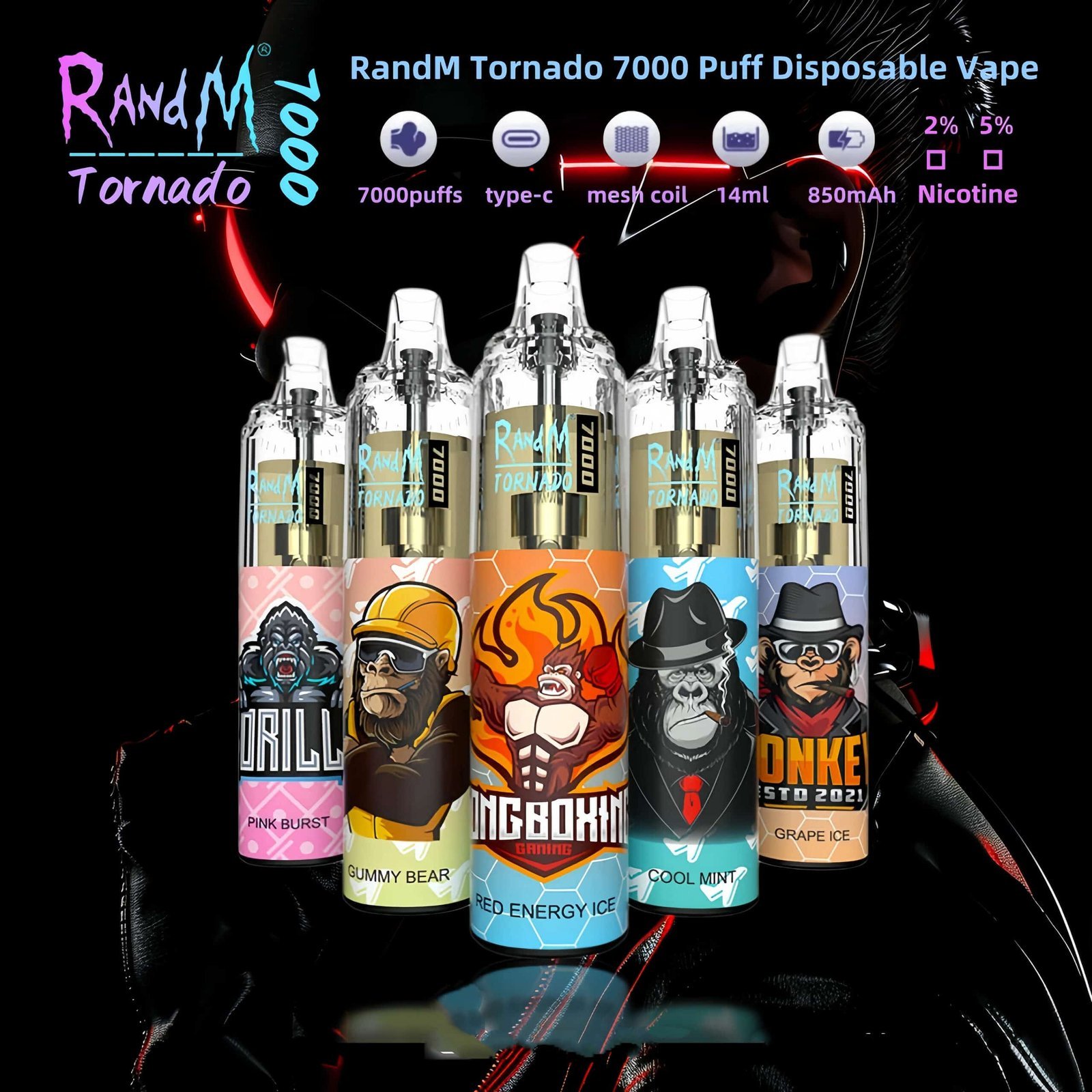 Randm Tornado 7000 Puffs|龍捲風拋棄式電子煙 歐美人氣爆款:圖片 5
